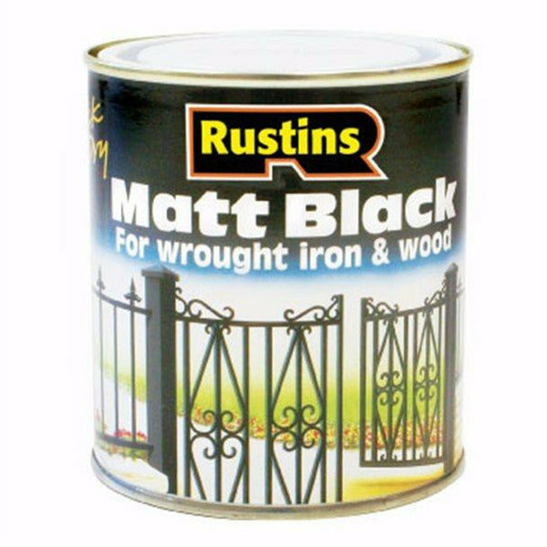 RUSTINS QUICK DRY INTERIOR & EXTERIOR PAINT FOR WOOD AND METAL MATT BLACK VARIOUS SIZES