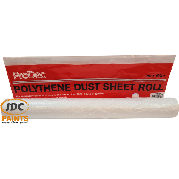 PRODEC PLASTIC DUST SHEET ROLL 2M X 50M ( 6.5FT X 164FT ) SINGLE PACK
