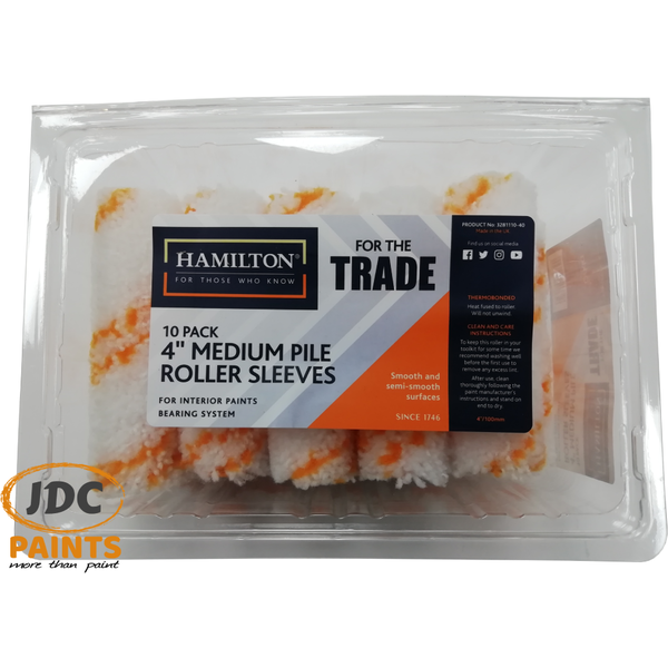HAMILTON FOR THE TRADE MEDIUM PILE ROLLER SLEEVES 4INCH PACK OF 10