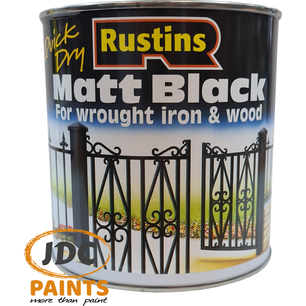 RUSTINS QUICK DRY INTERIOR & EXTERIOR PAINT FOR WOOD AND METAL MATT BLACK VARIOUS SIZES