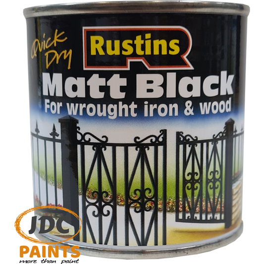 RUSTINS QUICK DRY INTERIOR & EXTERIOR PAINT FOR WOOD AND METAL MATT BLACK VARIOUS SIZES