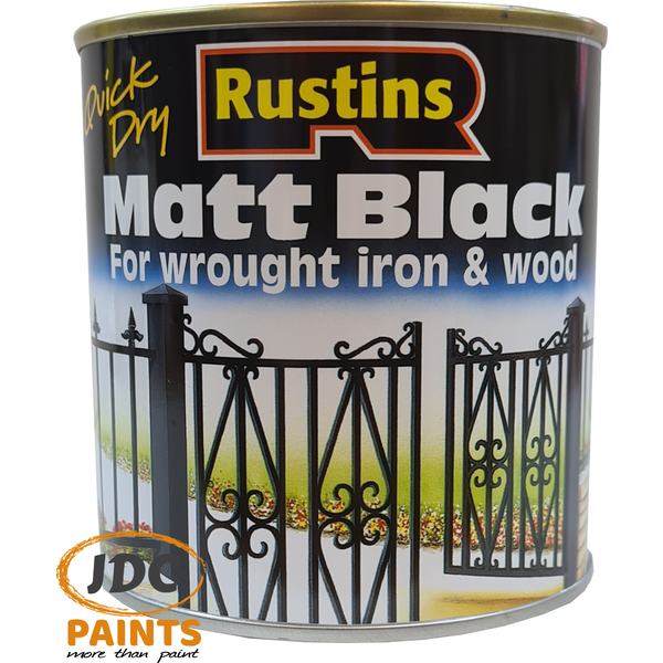 RUSTINS QUICK DRY INTERIOR & EXTERIOR PAINT FOR WOOD AND METAL MATT BLACK VARIOUS SIZES