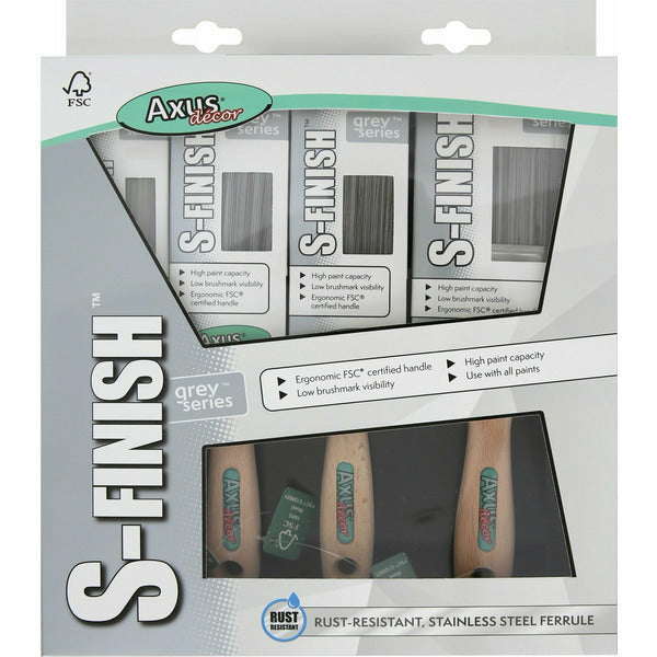 AXUS GREY S-FINISH 4 BRUSH SET 1.5INCH 2 X 2INCH 3INCH