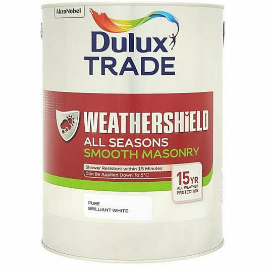 Dulux Trade Weathershield All Season Smooth Masonry Paint Pure Brilliant White 5L
