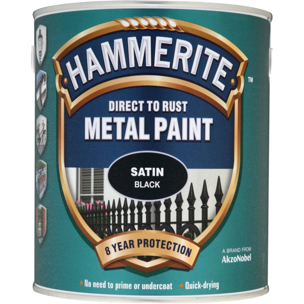 Hammerite 5084863 Direct to Rust Metal Paint - Smooth Black Finish 250ML