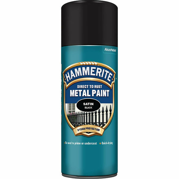 Hammerite Direct to Rust Metal Paint Aerosol Satin Black - 400ML