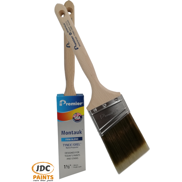 PREMIER HAND CRAFTED ANGLED PAINT BRUSH USA MONTAUK FIRM BLEND POLYESTER 1.5INCH
