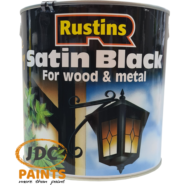 RUSTINS QUICK DRY INTERIOR & EXTERIOR PAINT FOR WOOD AND METAL SATIN BLACK VARIOUS SIZES